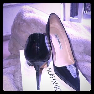 Manolo Blahnik black patent stilettos size 7.5